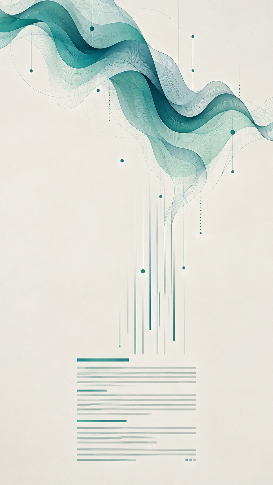 Ondas sonoras em tons de verde se transformando em linhas de texto